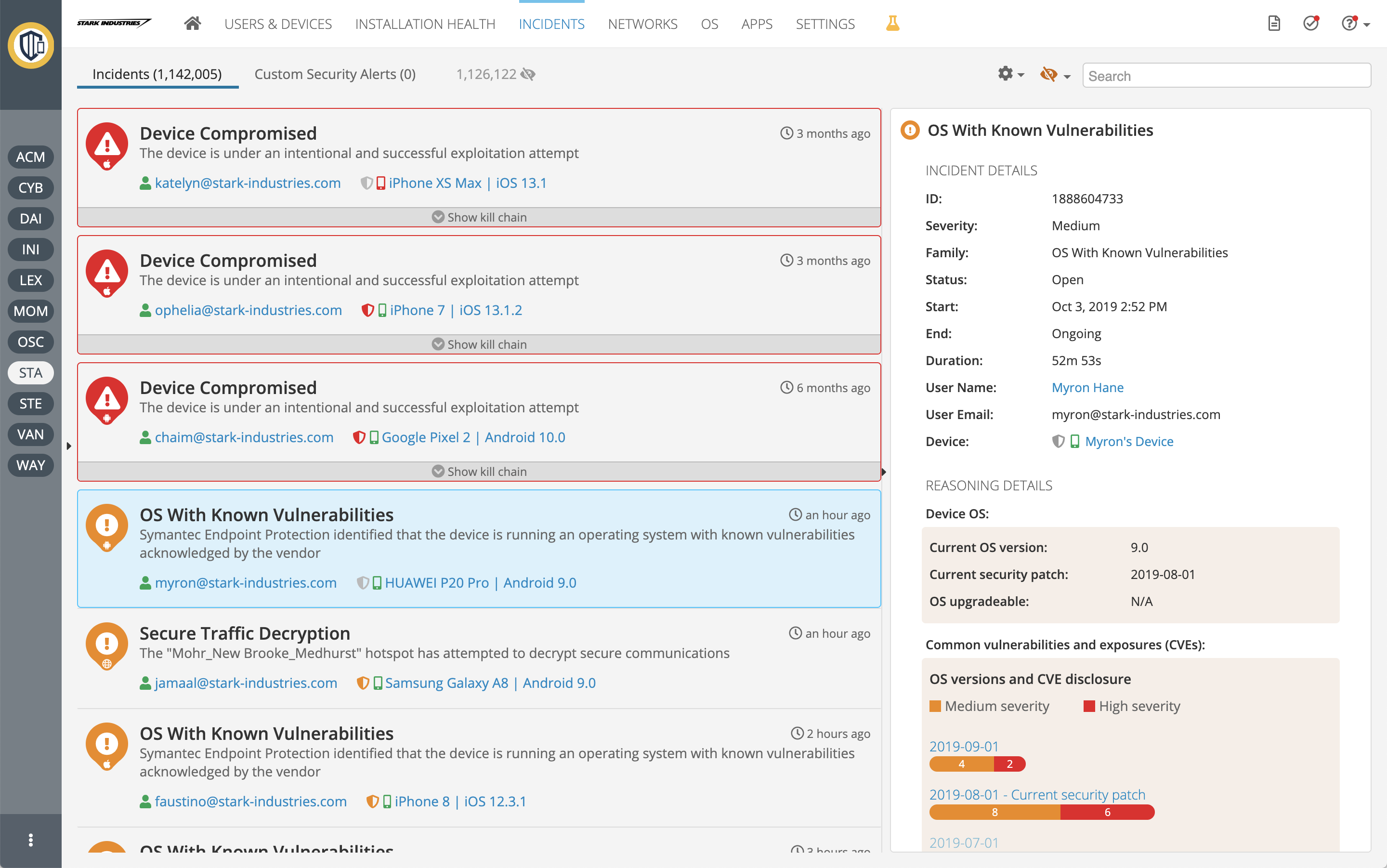 Security incidents view design