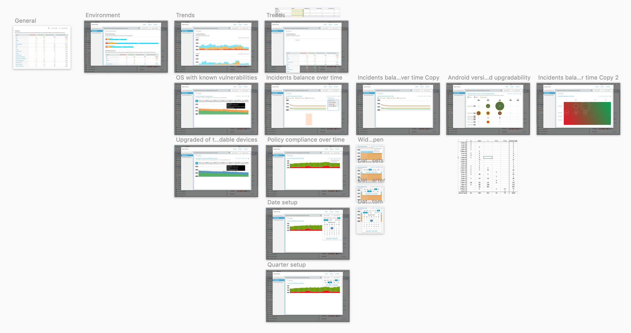 Sketch pages filled with design options and variants