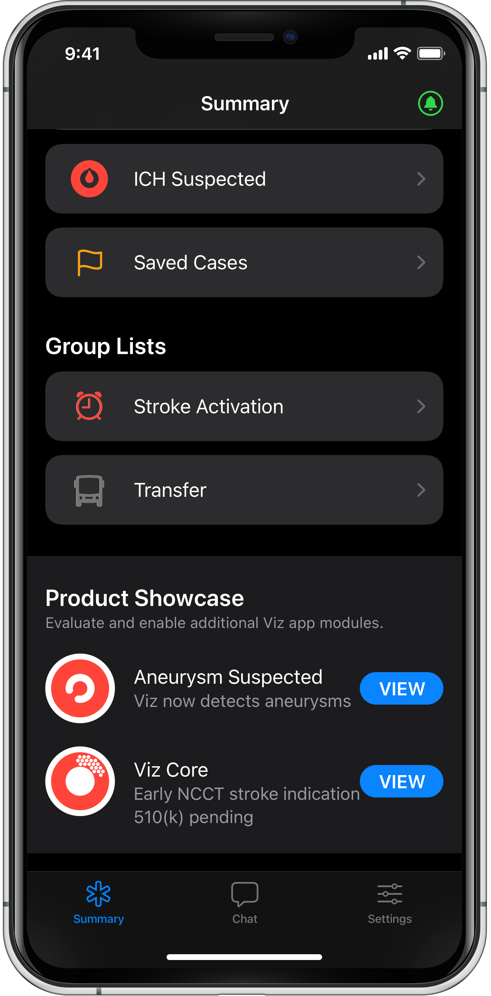 Viz app screen - settings